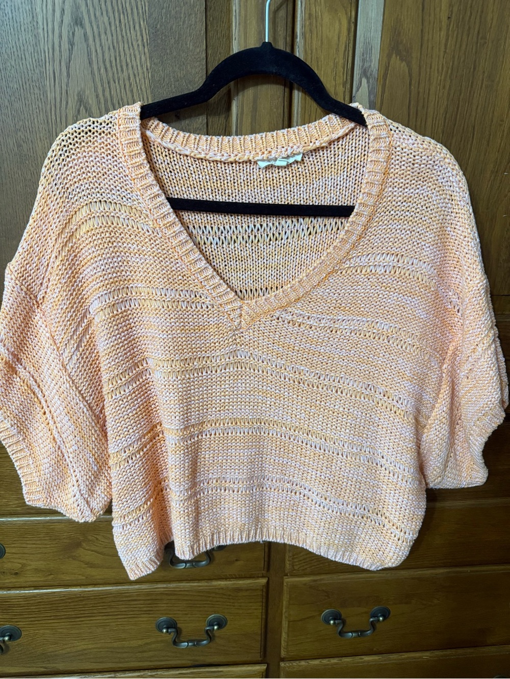 Mystree Peach Open-Knit V-Neck Sweater